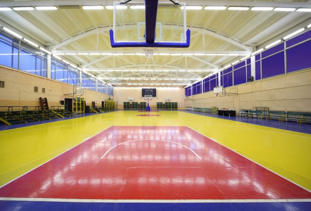 sports hall with bright fluorescent lighting